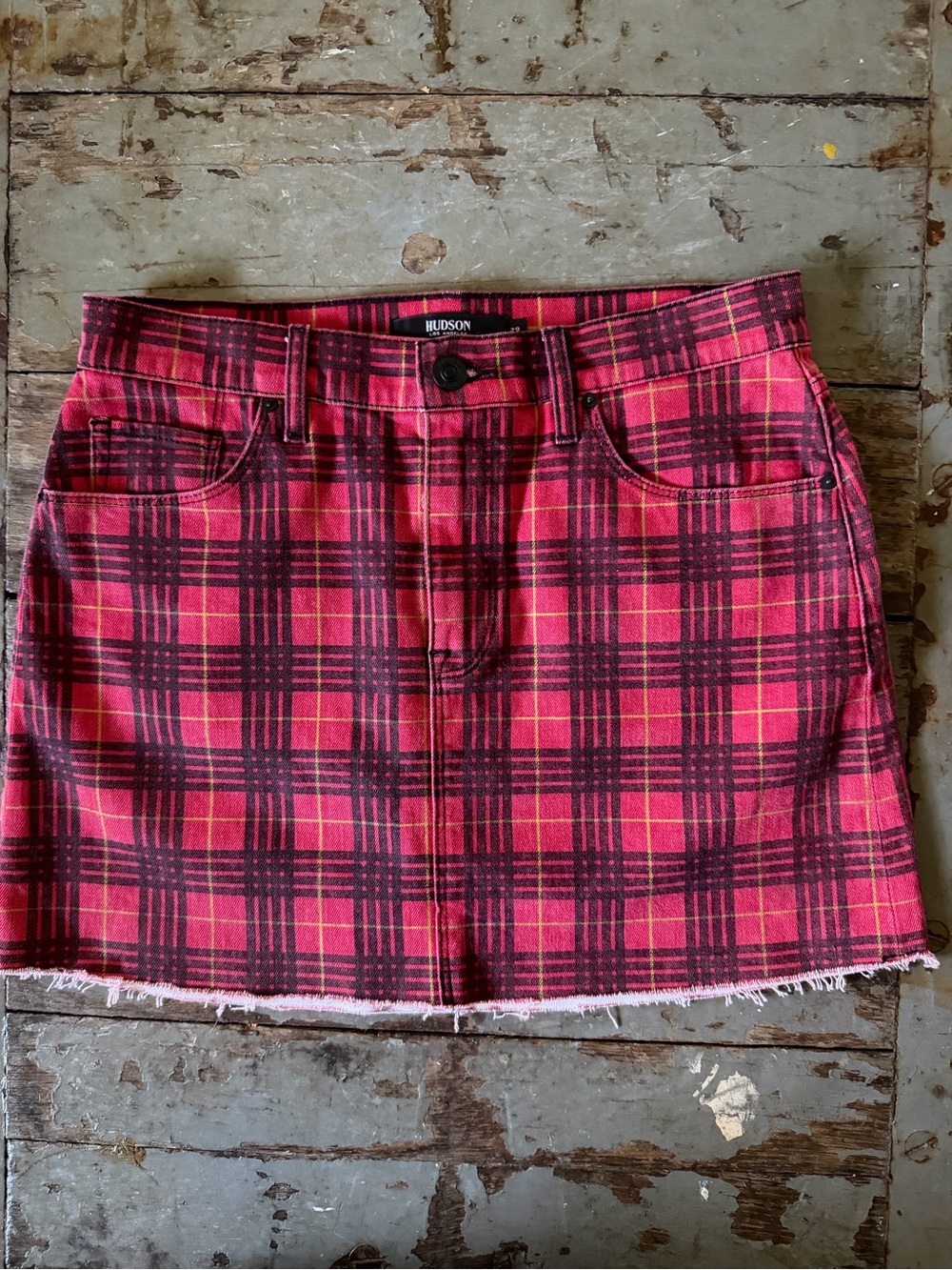 Hudson Jeans Indie Red and Black Plaid Viper Mini Skirt
